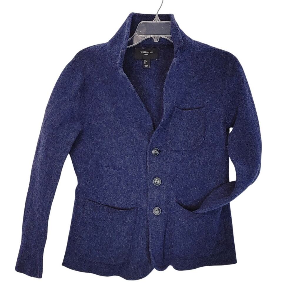Porter & Ash Lambs Wool Blend Blazer Coatigan Button Front Blue Womens Size L
